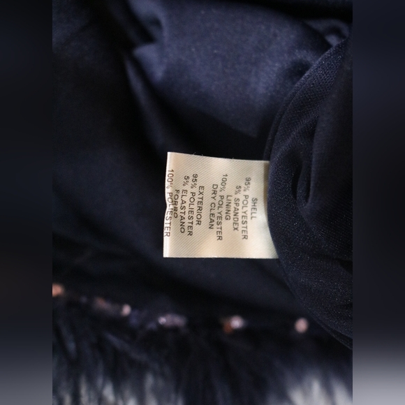 Eliza J Petite Feather-Trim Sequin Sheath Dress - Navy Pansy - Picture 11 of 11